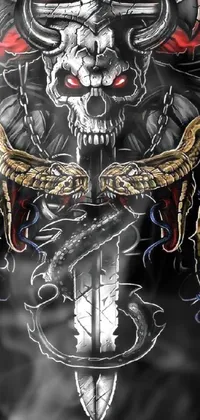 The Skull and Dagger Live Wallpaper is an impressive digital rendering featuring detailed snakes and a samurai wrapped in chains on a black background