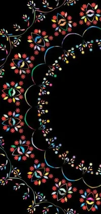 This lively phone wallpaper showcases a stunning circular floral design with vibrant colors inspired by Mexican folklore