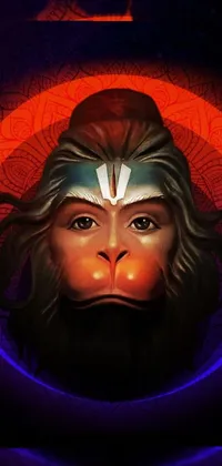 This live wallpaper for your phone features a striking close-up of a monkey statue that is beautifully rendered in a psychedelic-inspired digital style