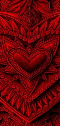 This live wallpaper features an ultra-detailed, intricate, and ornate digital rendering of a red heart on a black background