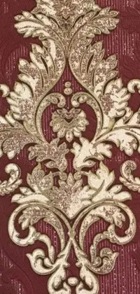This phone live wallpaper showcases a beautiful and intricate painting featuring red and gold colors, detailed baroque designs, and classical damask patterns