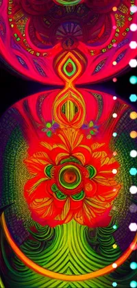 This live wallpaper features a detailed digital painting of a flower on a black background, with psychedelic elements reminiscent of 3D neon art that appear to glow under blacklight