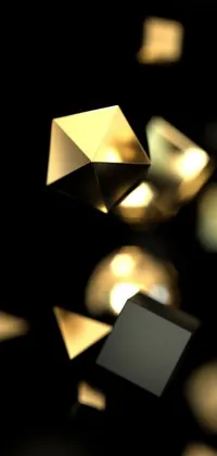 This stunning phone live wallpaper features a floating display of shiny cubes in black and gold, incorporating a modern polyhedron design