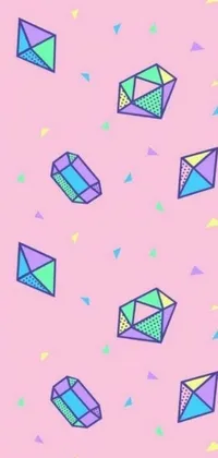 This live wallpaper sports a trendy geometric shape pattern set against a lovely pink backdrop