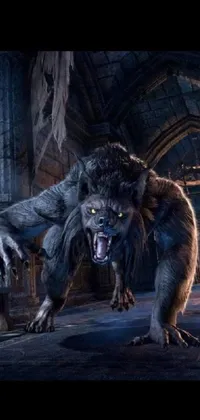 Looking for an eye-catching phone live wallpaper? This digital art creation features a stunning close-up of a muscular werewolf on a cell phone