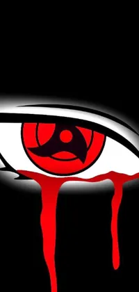 This live phone wallpaper features a striking bloody eye in close-up on a dark black background, drawing inspiration from unique artistic styles and designs