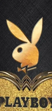 This phone live wallpaper features the iconic Playboy logo set against a black and gold background