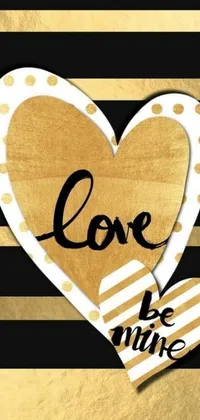 This live phone wallpaper boasts a striking black and gold striped background with heart designs