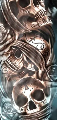 This stunning phone live wallpaper showcases a digital art style with two gothic skulls sitting beside one another