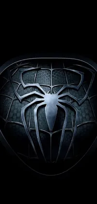This live phone wallpaper features a detailed close up of the iconic Spider-Man logo on a sleek black background