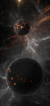 This live wallpaper features a black hole in a galaxy filled with stars, magma sphere, and black marble balls
