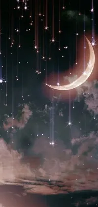This phone live wallpaper boasts a breathtaking night sky featuring stars and a crescent moon, perfect for those who love the tumblr aesthetic or magical realism