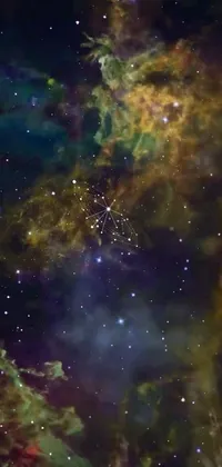 This phone live wallpaper showcases a starry night sky filled with shining stars and wispy smoke pit nebulas that produce depth and texture to the scene