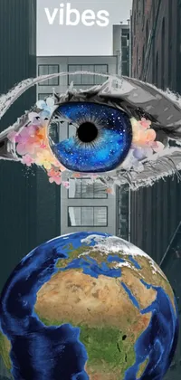 This unique live wallpaper depicts a close-up of an eye placed atop a rotating globe