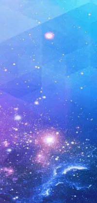 This stunning phone live wallpaper features a blue and purple galaxy with twinkling stars and sparkling crystals