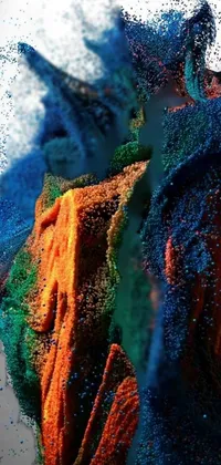 This breathtaking phone live wallpaper showcases a stunning close-up of a face covered in vibrant colored powder