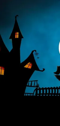 Get mesmerized by this captivating phone live wallpaper featuring the silhouette of a flying cat in front of a full moon