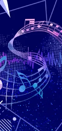 This is a dynamic music-themed live wallpaper for phones, featuring a central music note encircled by musical notes and pulses of digital art
