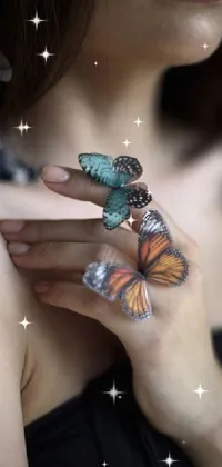Our phone live wallpaper depicts a hyperrealistic painting of a butterfly ring with birds fluttering around it