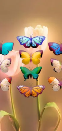 This phone live wallpaper features a gorgeous vase filled with colorful butterflies