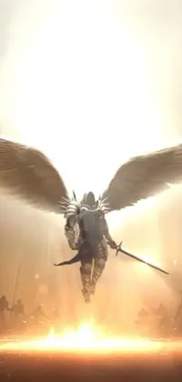 Transform your phone screen into a magical fantasy world with this live wallpaper featuring an Angel in flight