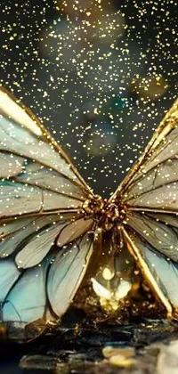 This digital art phone live wallpaper showcases the magnificence of a butterfly perched on a table, created with impeccable detail of its wings and body