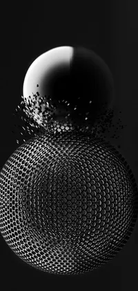 Get lost in the stunning black and white kinetic pointillism wallpaper featuring a surreal metallic sculpture