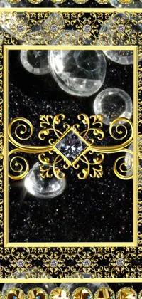 This stunning black and gold frame phone wallpaper features playful bubbles against a luxurious backdrop