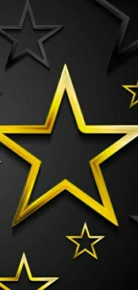 This phone live wallpaper showcases a collection of gold stars on a black background, perfect for adding a touch of glamour and sophistication to any device display