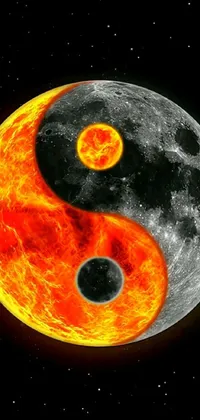 This live wallpaper boasts a red and black yin and yang symbol set against a full moon background