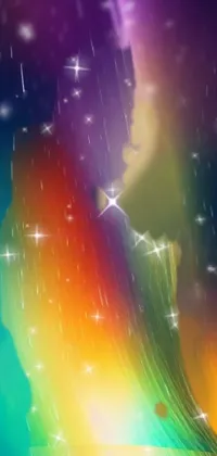This live wallpaper for mobile phones boasts a captivating rainbow background adorned with sparkling, colorful stars