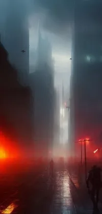 This phone live wallpaper showcases a city street scene at night, with a haunting and apocalyptic atmosphere