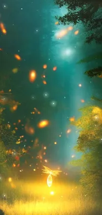 Enhance your phone's screen with a captivating live wallpaper of a firefly hovering flawlessly over an emerald forest