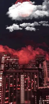 This phone live wallpaper showcases stunning digital art of a full moon rising over a city skyline at night