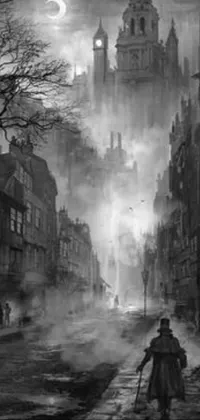 This black and white live wallpaper features captivating Gothic and Victorian cityscapes, steampunk castles and villages, burned city scenery, and spooky forests with mist, castles, and floating ghosts