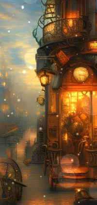 This stunning live wallpaper for your phone depicts a fairytale cityscape at night