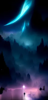 This stunning phone live wallpaper features a mesmerizing fantasy landscape at night
