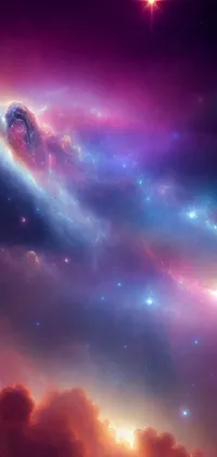 This phone live wallpaper displays a striking star amid a vivid nebula background in space art