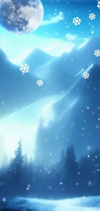 This live wallpaper depicts a majestic herd of sheep standing atop a snow-covered field