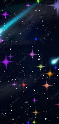 This live wallpaper features a group of comets soaring through the night sky against a black, space-themed backdrop