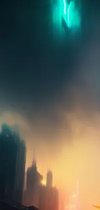 This live wallpaper features a traffic light in the middle of a city at night, with a dreamy, blurred illustration and a cyan fog creating a surreal, otherworldly atmosphere