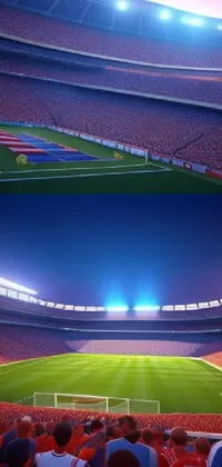 The Soccer Stadium Live Wallpaper depicts a packed stadium with enthusiastic fans watching an exciting soccer game
