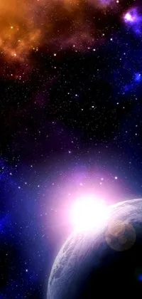 This vertical phone live wallpaper depicts a stunningly detailed digital art rendition of a planet in space