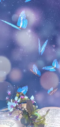Adorn your phone screen with a captivating live wallpaper featuring a mesmerizing book surrounded by countless fluttering butterflies