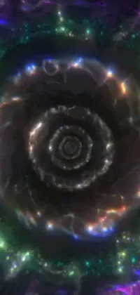 This stunning phone live wallpaper features a spiral design with a hologram effect along with mesmerizing space art and nostalgic VHS screencaps blended into the background