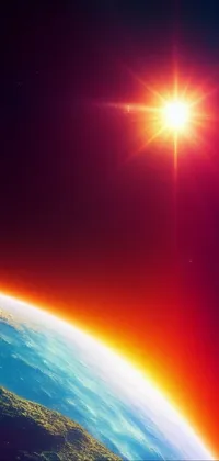 This live wallpaper is a breathtaking display of the sun shining brightly over the earth