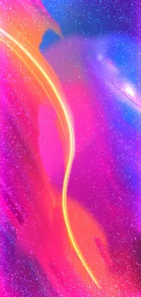 This phone live wallpaper features a stunning display of a snowboarder gliding through bright, neon arcs of light along a rainbow road
