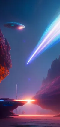 This vivid and exciting phone live wallpaper features two incredible spaceships flying in the sky in beautiful digital art