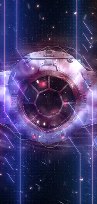 This live wallpaper features a breathtaking image of a Star Wars TIE fighter set against a vibrant purple and red nebula