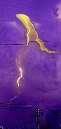This phone live wallpaper features an electrifying lightning bolt hitting through a purple sky